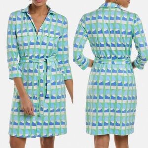 J. McLaughlin Blue and Green Geometric Mini Dress